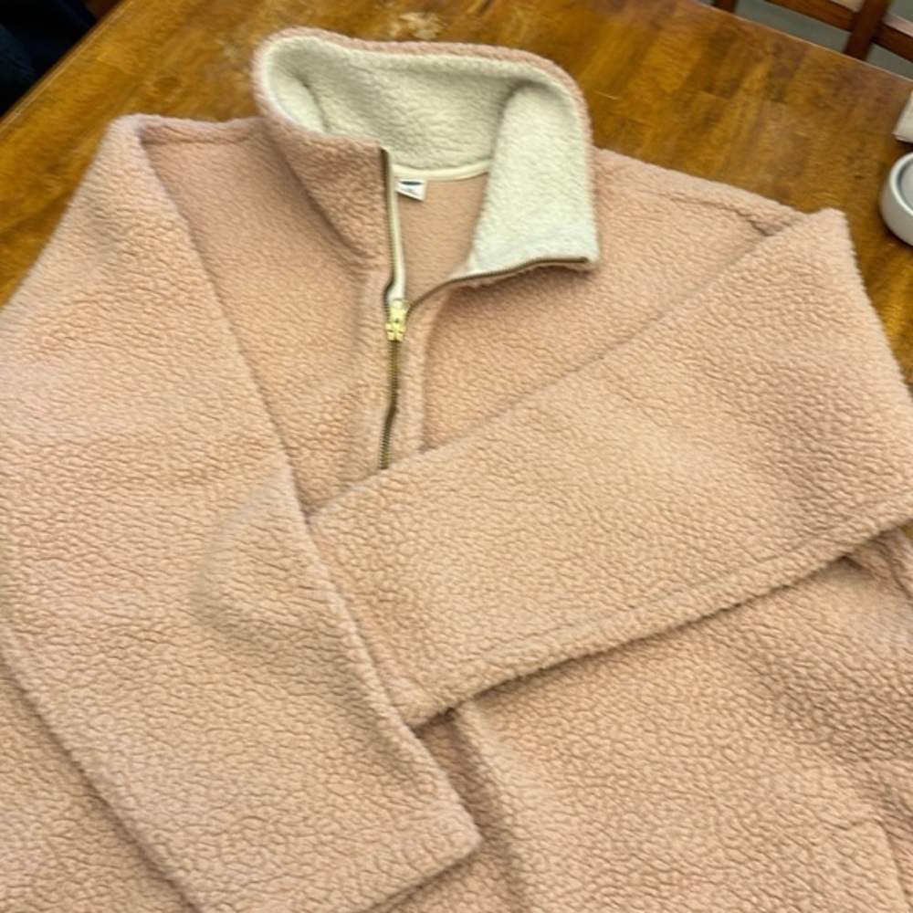 Pink and white Sherpa teddy bear 1/2 zip